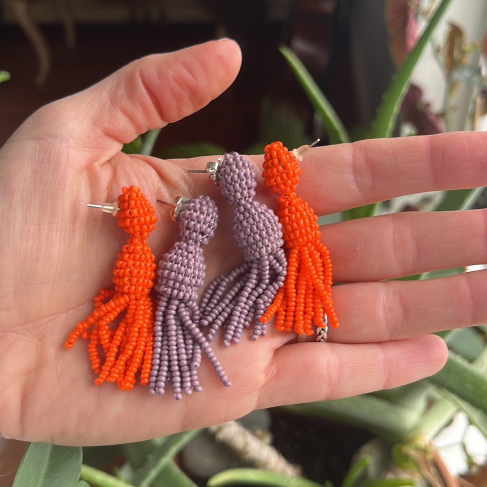 Hand beaded 2” tassel earrings